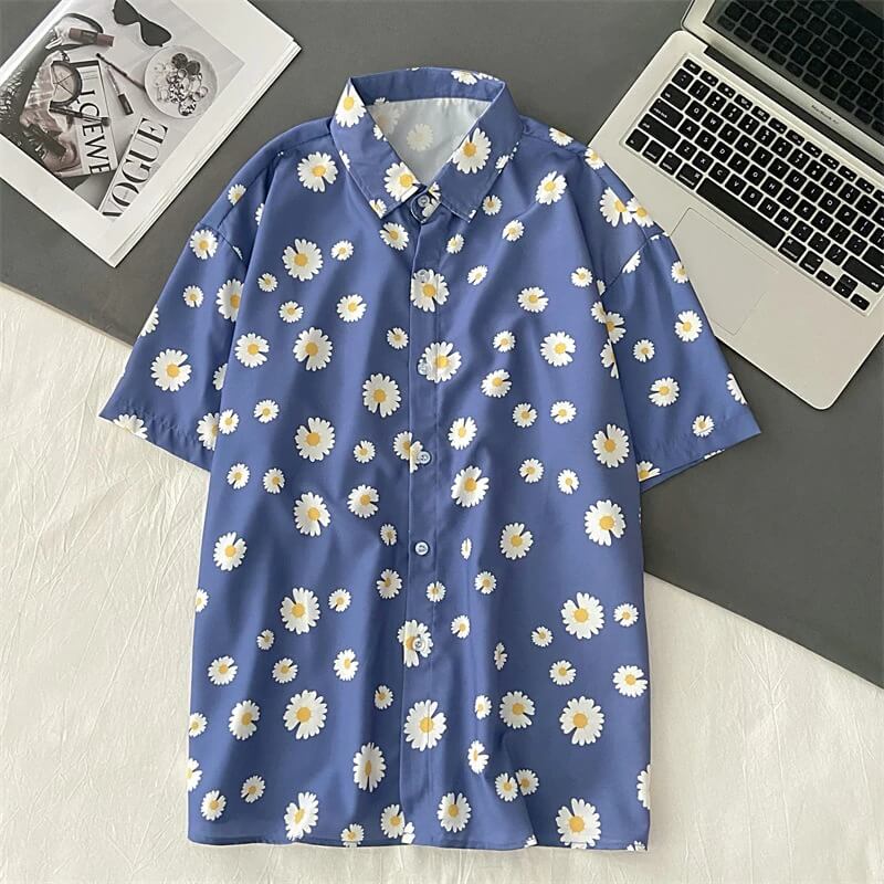 Oversized Poloskjorte med Blomstermønster