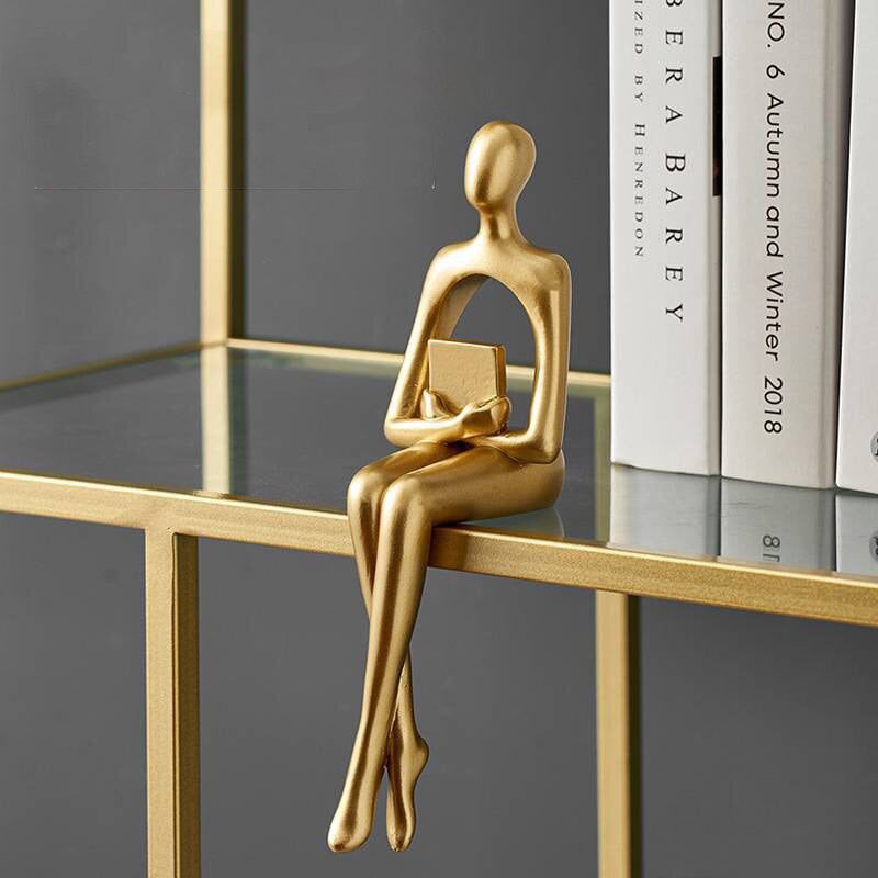 Abstrakt Tenker Gylden Statue