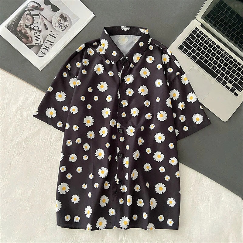 Oversized Poloskjorte med Blomstermønster