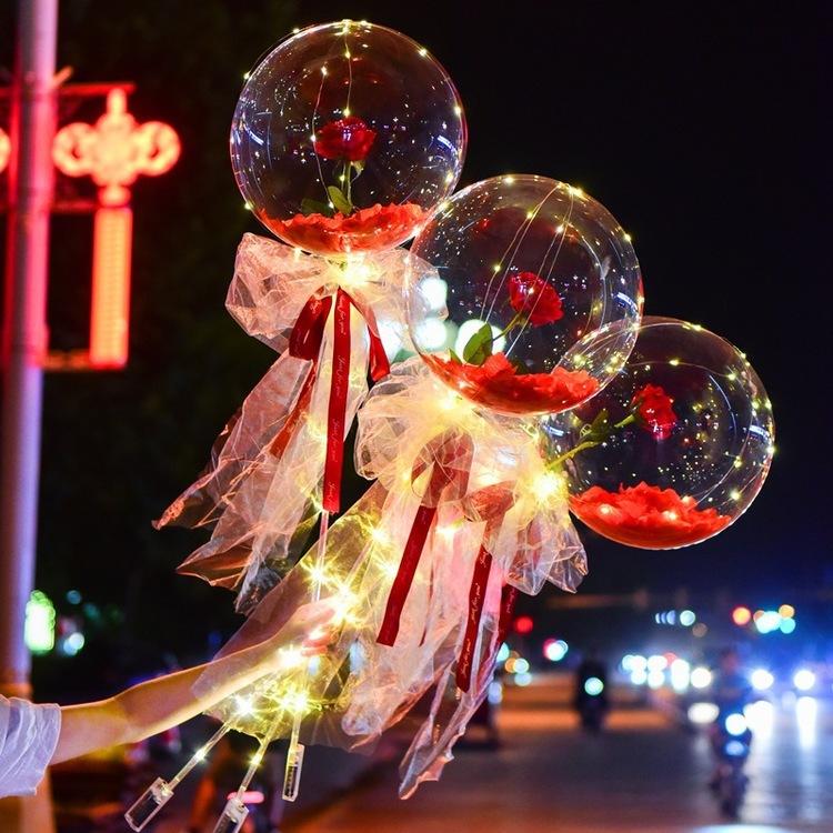 LED selvlysende rosebukett med ballong (gjør-det-selv-pakke)