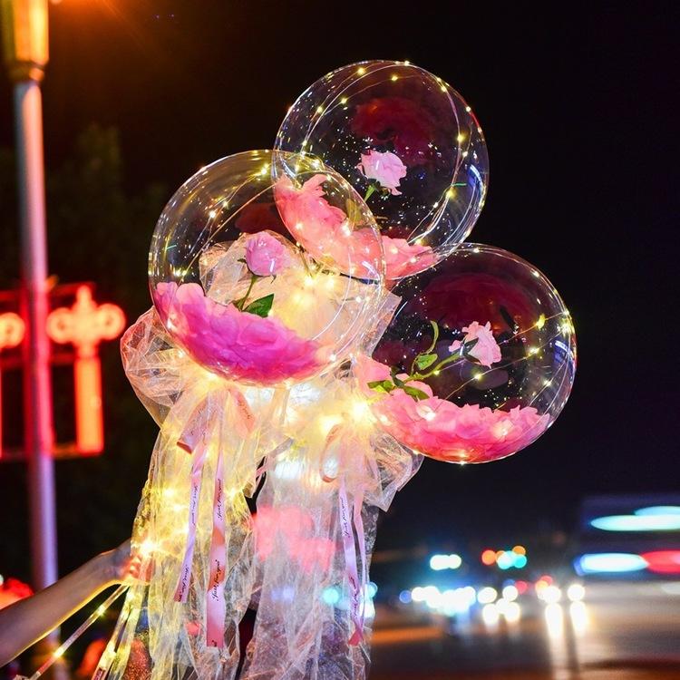 LED selvlysende rosebukett med ballong (gjør-det-selv-pakke)