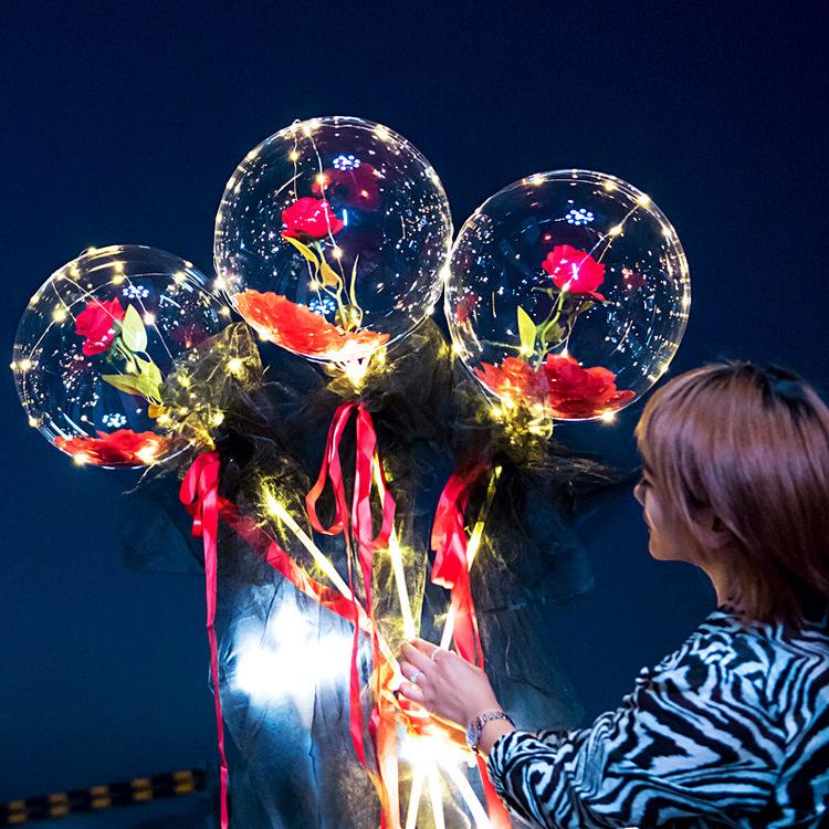 LED selvlysende rosebukett med ballong (gjør-det-selv-pakke)