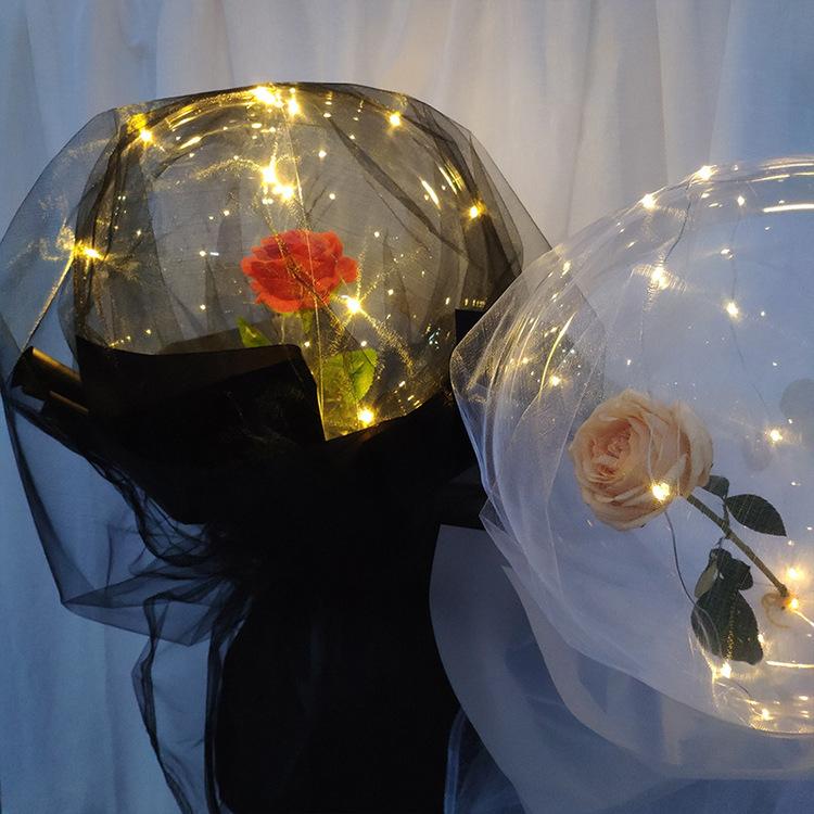 LED selvlysende rosebukett med ballong (gjør-det-selv-pakke)