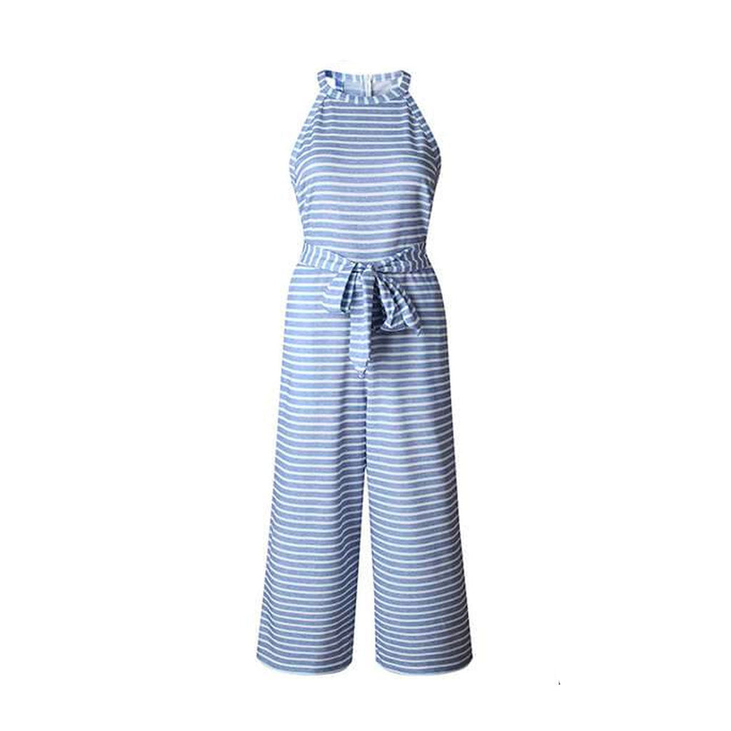 Stripet jumpsuit med vide ben og midjebelte for kvinner