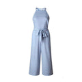 Stripet jumpsuit med vide ben og midjebelte for kvinner