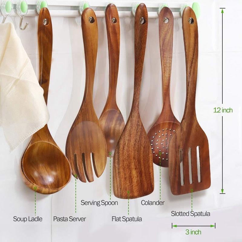 Kokesett i naturlig teak