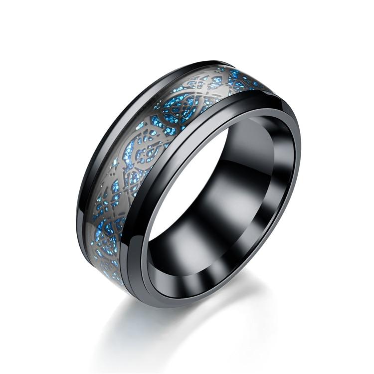 Ringer i titanlegering med drage-motiv
