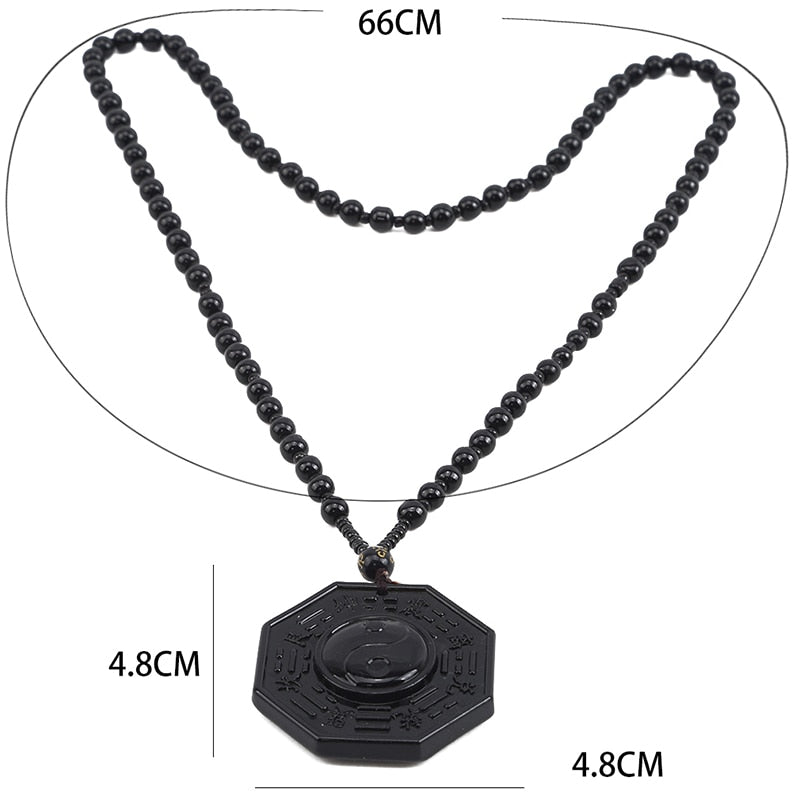 Halskjede med obsidian yin og yang