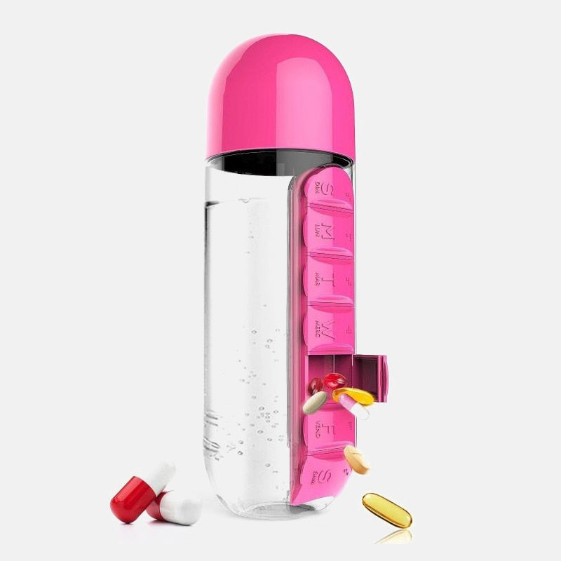 600 ml vannflaske med pilleboks