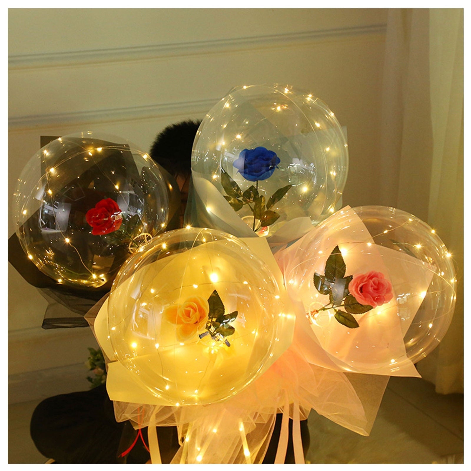 LED selvlysende rosebukett med ballong (gjør-det-selv-pakke)