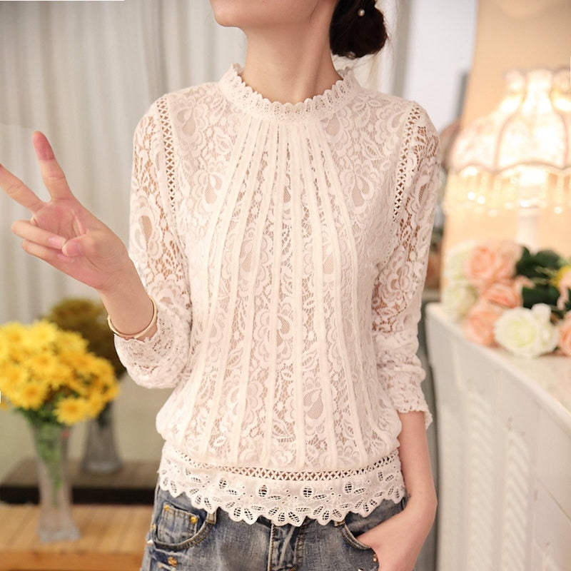 Langermet chiffon blonder hekletopp
