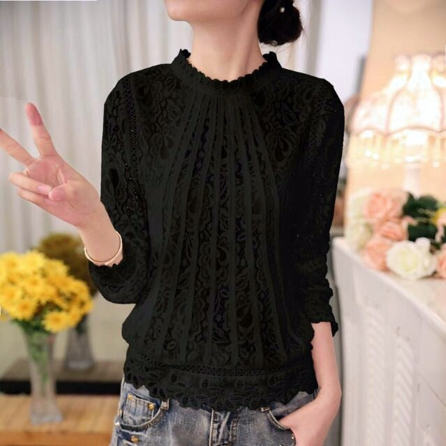 Langermet chiffon blonder hekletopp