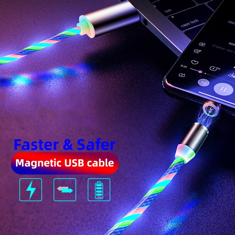 iGlow Lysende LED Magnetisk 3-i-1 USB Ladekabel