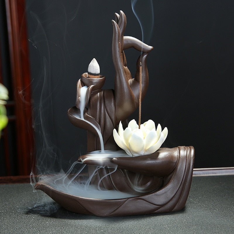 BuddhaFlow | Røkelsesbrenner i keramikk med Tathagata og lotus