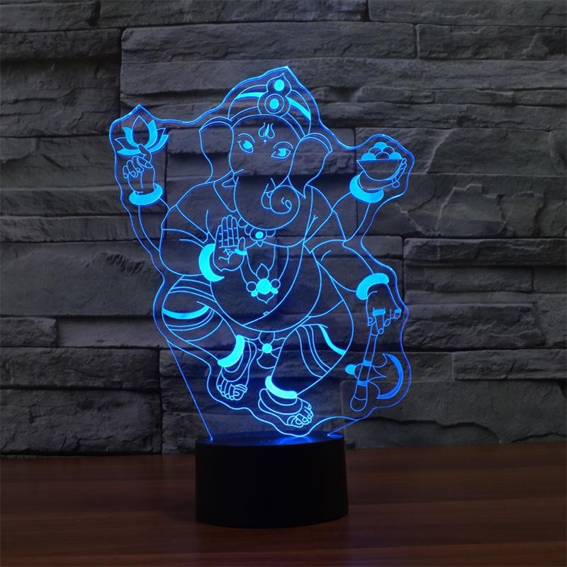 3D Ganesh RGB LED nattlys