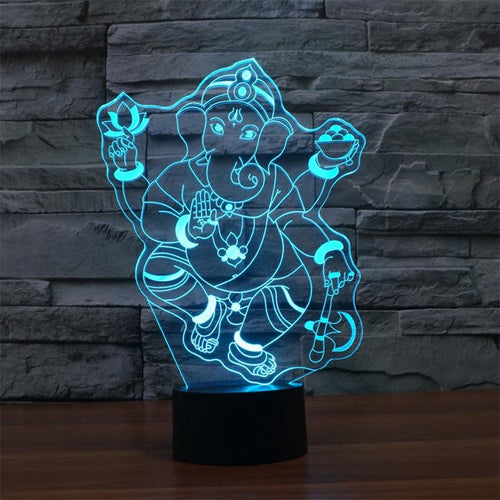 3D Ganesh RGB LED nattlys