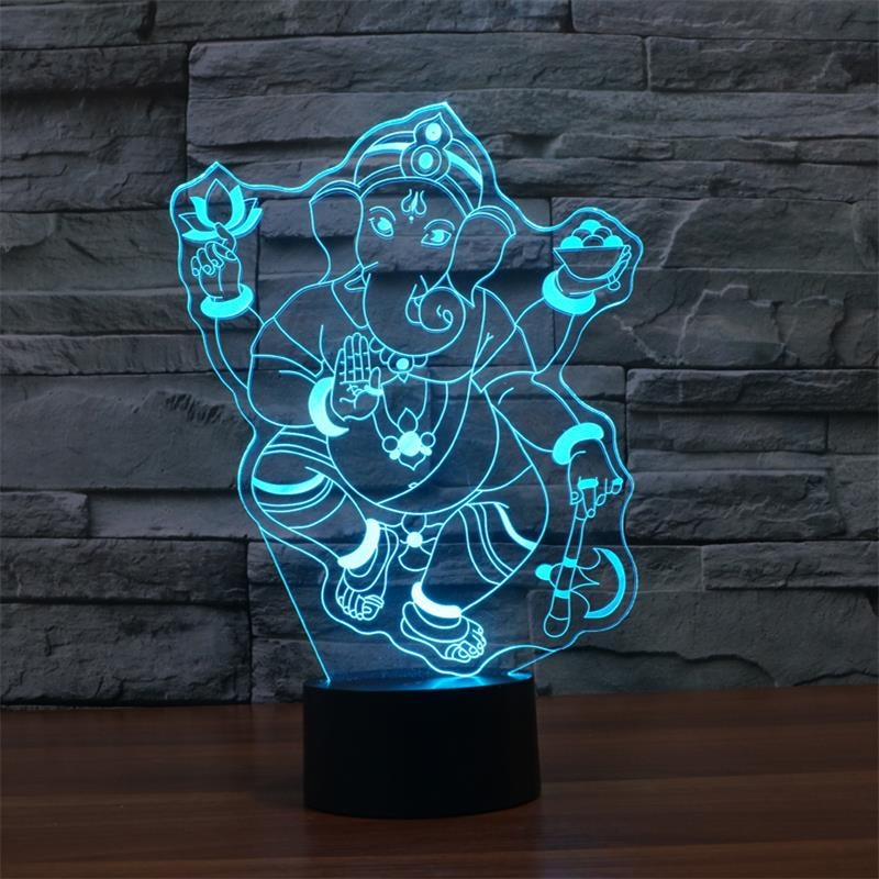 3D Ganesh RGB LED nattlys