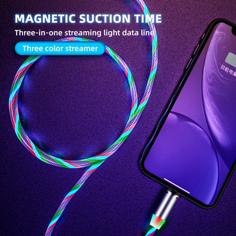 iGlow Lysende LED Magnetisk 3-i-1 USB Ladekabel