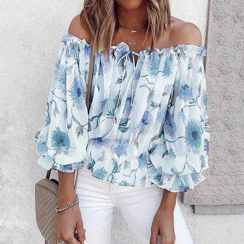 Blomsterbluse med rysjede ermer