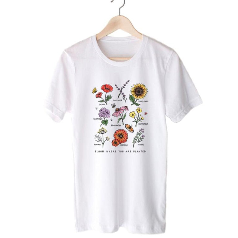 Blomstre der du er plantet T-skjorte