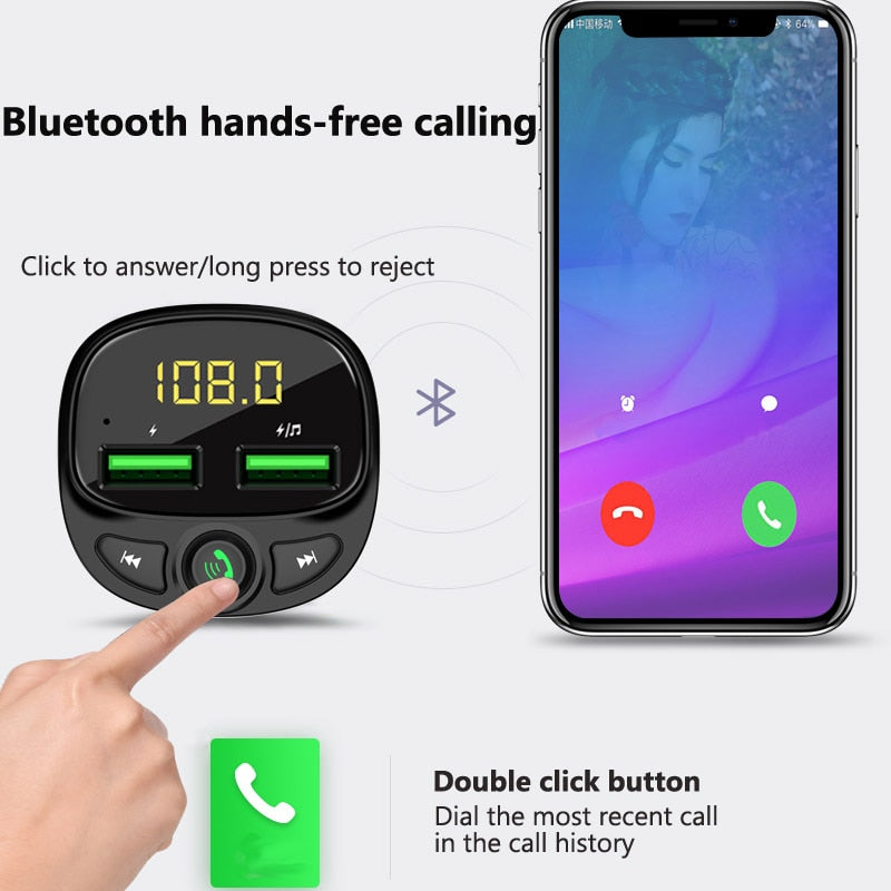 Håndfri Bluetooth FM-sender for bil