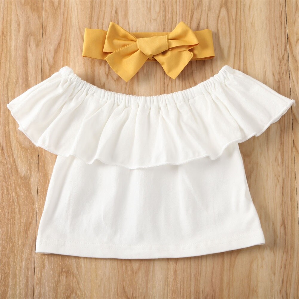 Off-shoulder crop top og skjørtsett med volanger