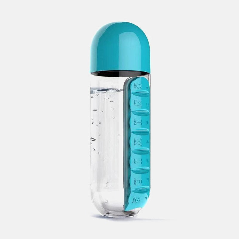 600 ml vannflaske med pilleboks