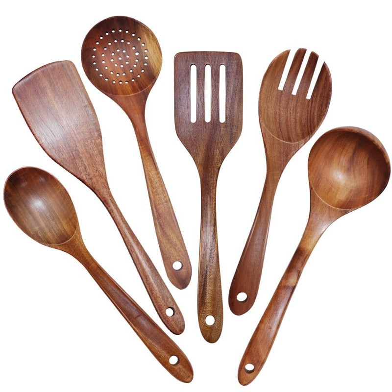 Kokesett i naturlig teak