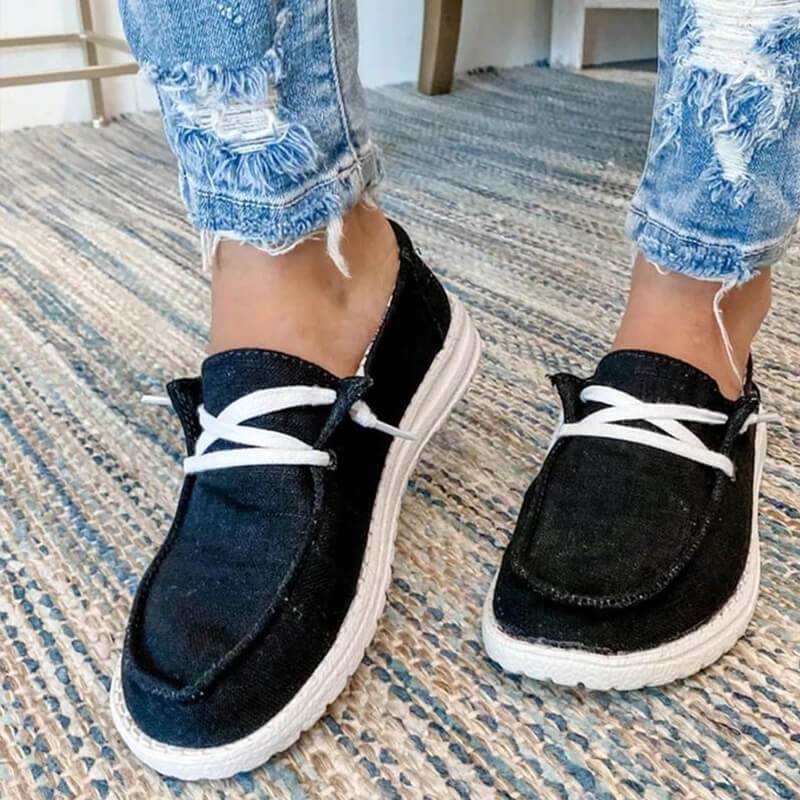 Loafers i kanvas med snøring for kvinner