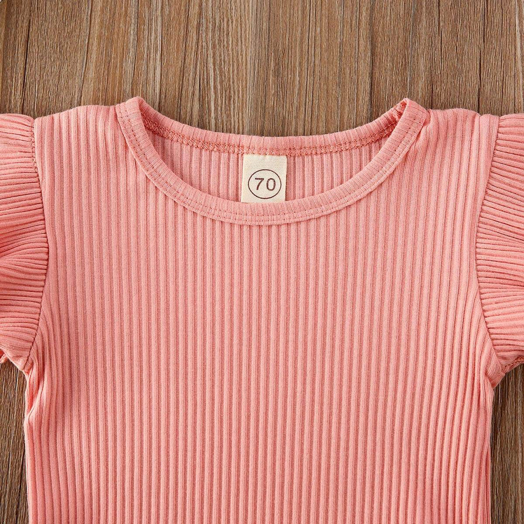 Riflet, ribbestrikket, blomstret shortssett
