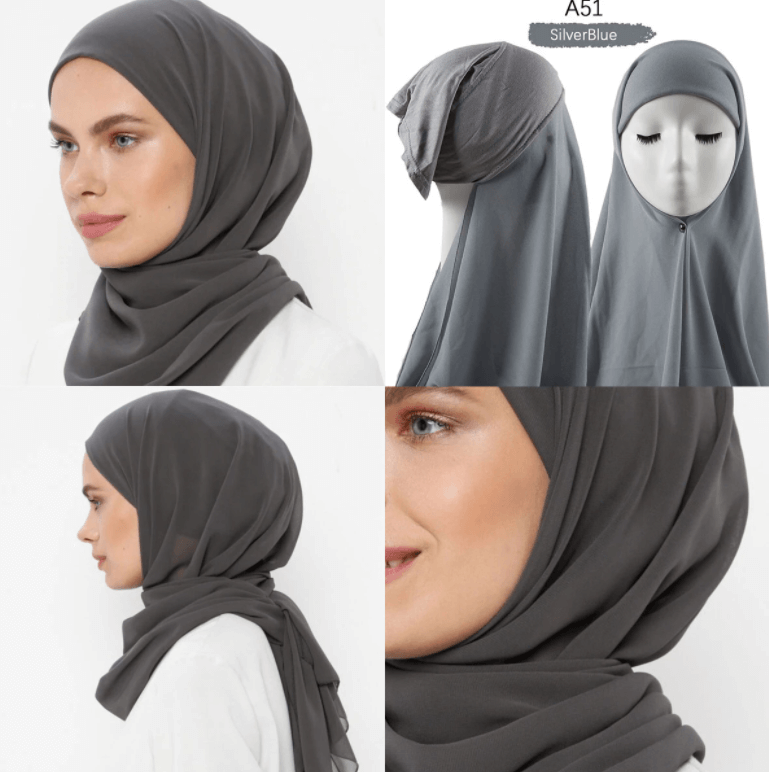 Instant Chiffon-hijab med dobbel hempe
