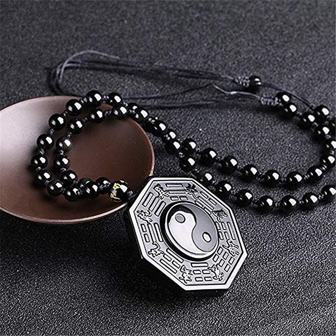 Halskjede med obsidian yin og yang